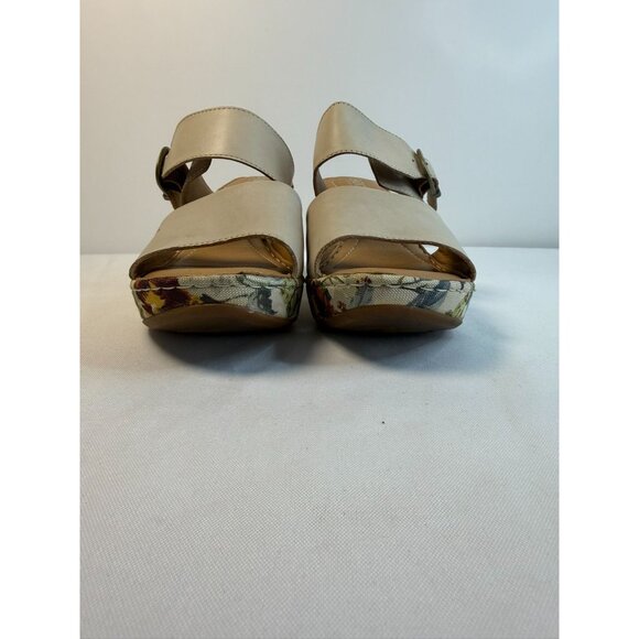 Born Wedge Sandal Womens Size 7M Off White Leather Floral Print Open Toe Shoes - Picture 5 of 12